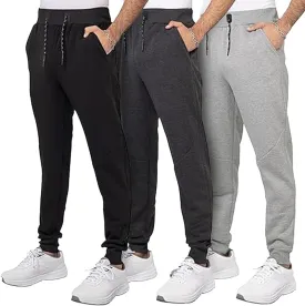 3 Pack Fleece Joggers for Men - Workout Mens Sweatpants with Zipper Pockets & Drawstring - Active Sweat Pants