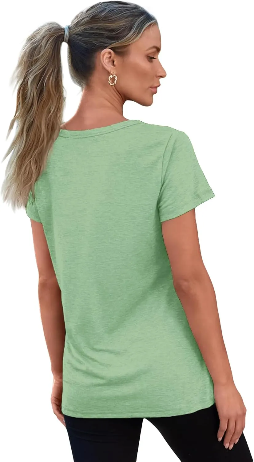 3/10 Pack V Neck T Shirts for Women Short Sleeve Tshirts Summer Casual Tops Loose Fit Basic Tees