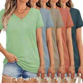 3/10 Pack V Neck T Shirts for Women Short Sleeve Tshirts Summer Casual Tops Loose Fit Basic Tees