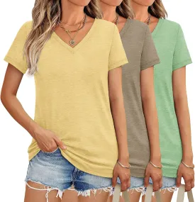 3/10 Pack V Neck T Shirts for Women Short Sleeve Tshirts Summer Casual Tops Loose Fit Basic Tees