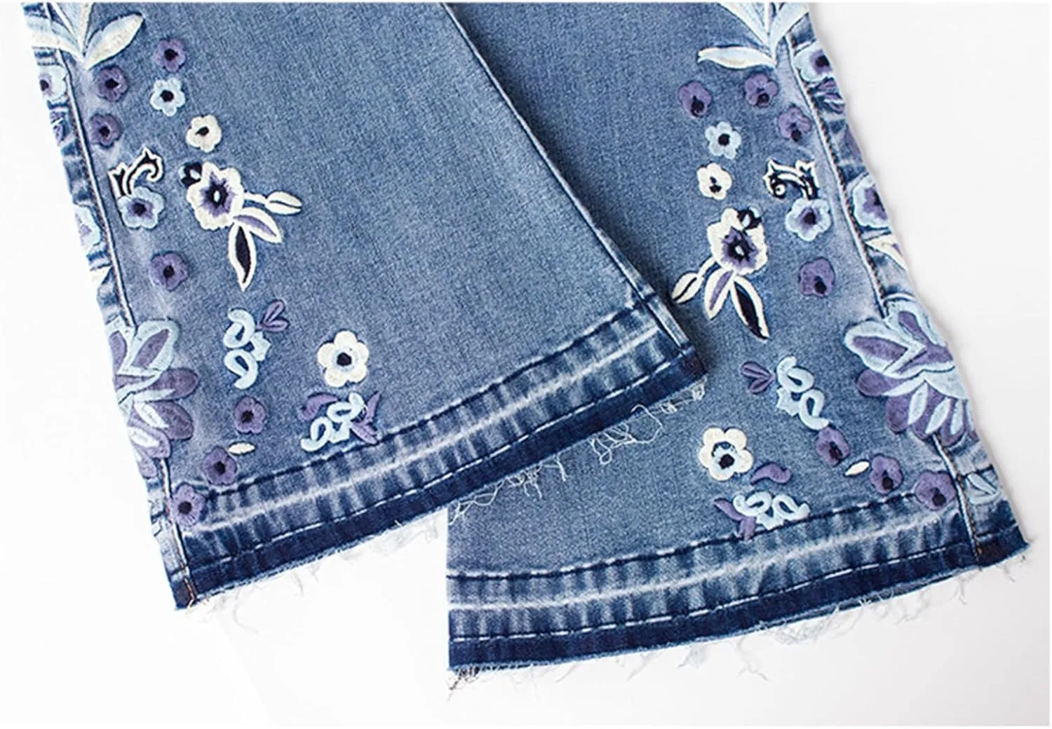 Andongnywell Women's Floral Embroidered Mid Rise Flare Denim Pants Embroidery Bell Bottom Jeans Trousers