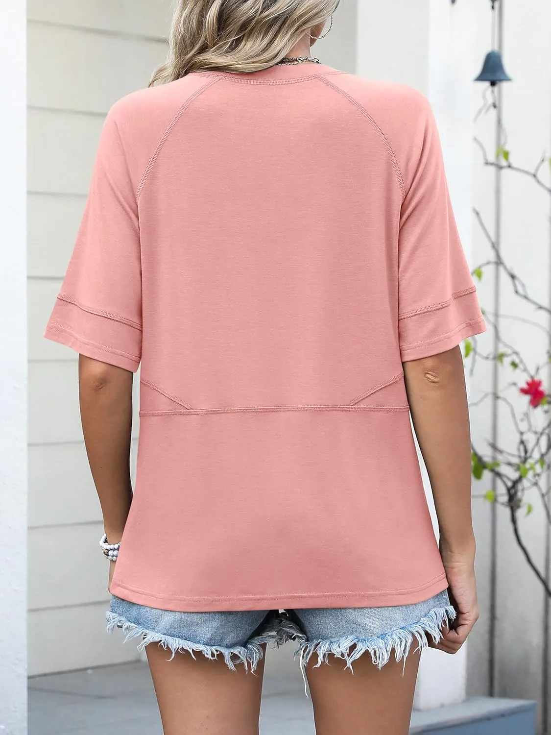 ANRABESS Womens Tops Crewneck Half Sleeve Loose Fit T Shirts Solid Cute Flowy Shirts Summer Casual Tees 2025 Trendy Outfits