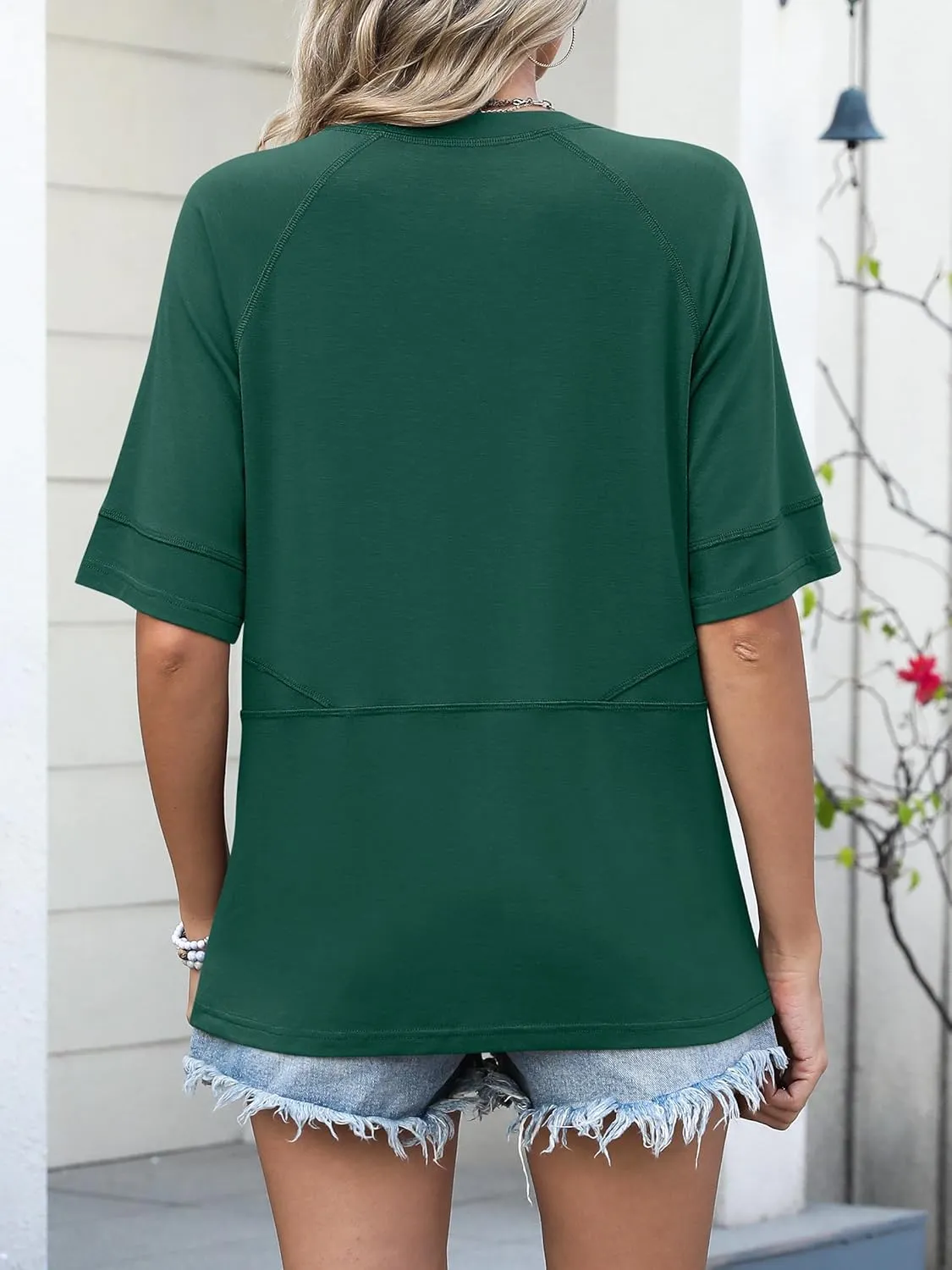 ANRABESS Womens Tops Crewneck Half Sleeve Loose Fit T Shirts Solid Cute Flowy Shirts Summer Casual Tees 2025 Trendy Outfits