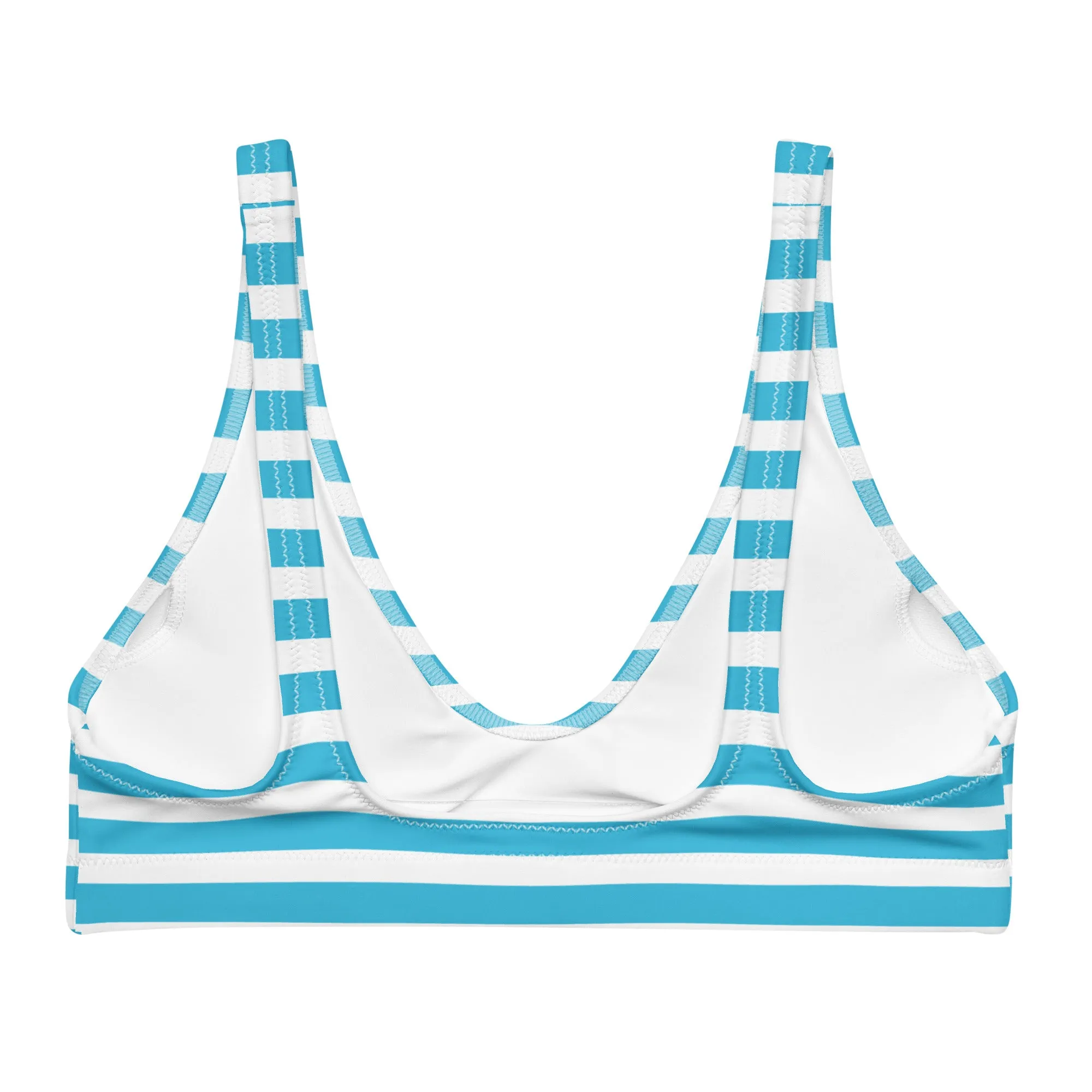 Aqua Blue and White Beach Stripes Halter Bikini Top