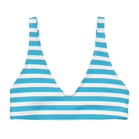 Aqua Blue and White Beach Stripes Halter Bikini Top