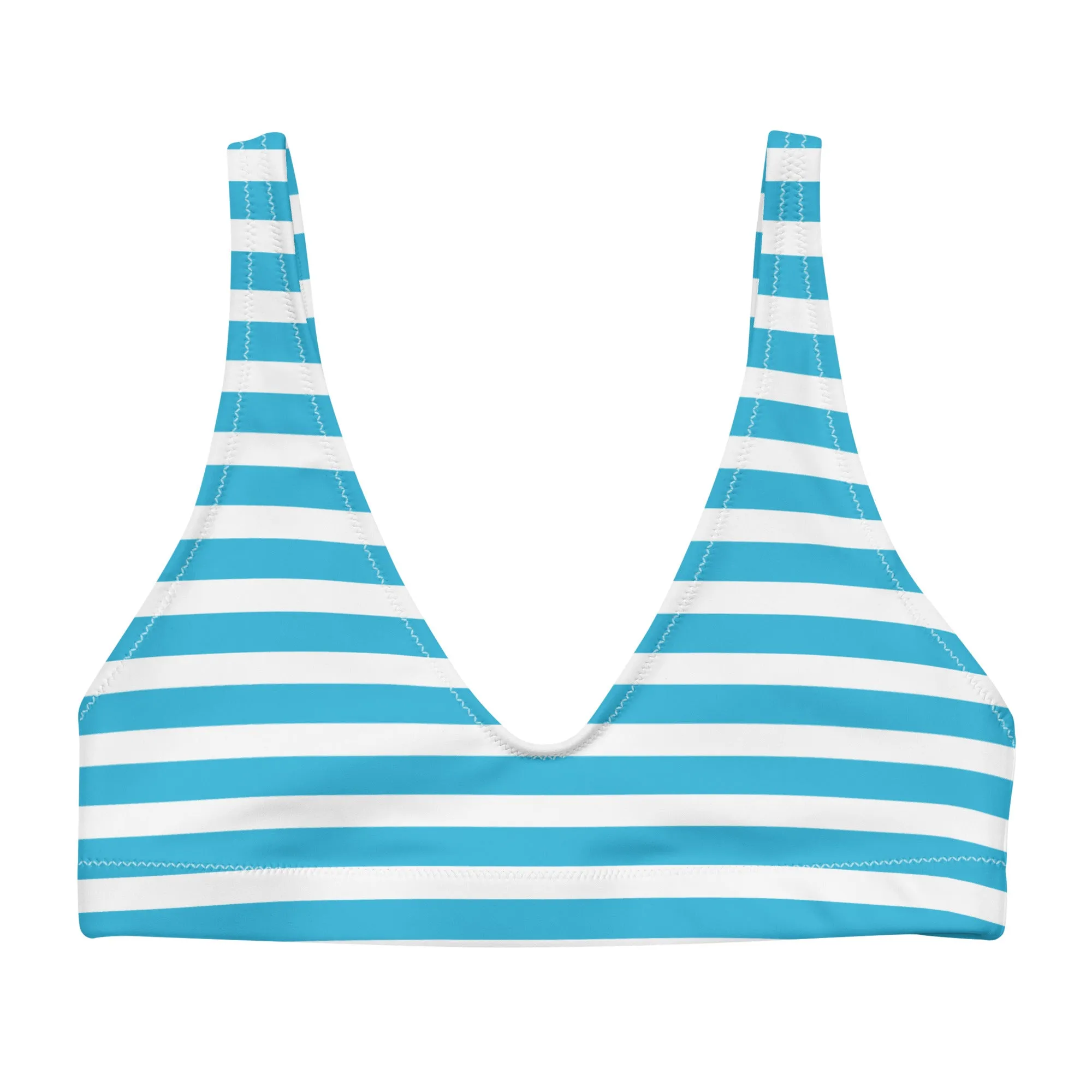 Aqua Blue and White Beach Stripes Halter Bikini Top