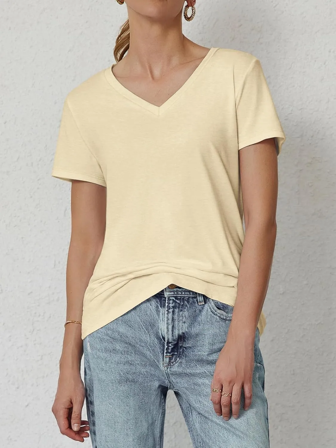 ATHMILE Womens Tops Shirts for Women Short Sleeve V Neck Tee Summer Fashion Trendy Soft Casual Spring Clothes Outfits Beach