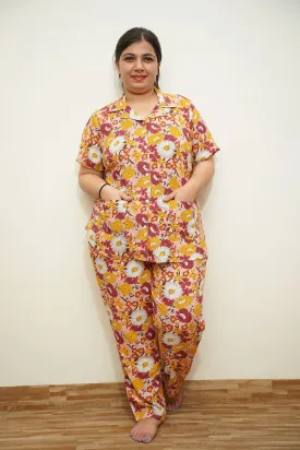 Autumn Blossom-Themed Rayon Night Suit
