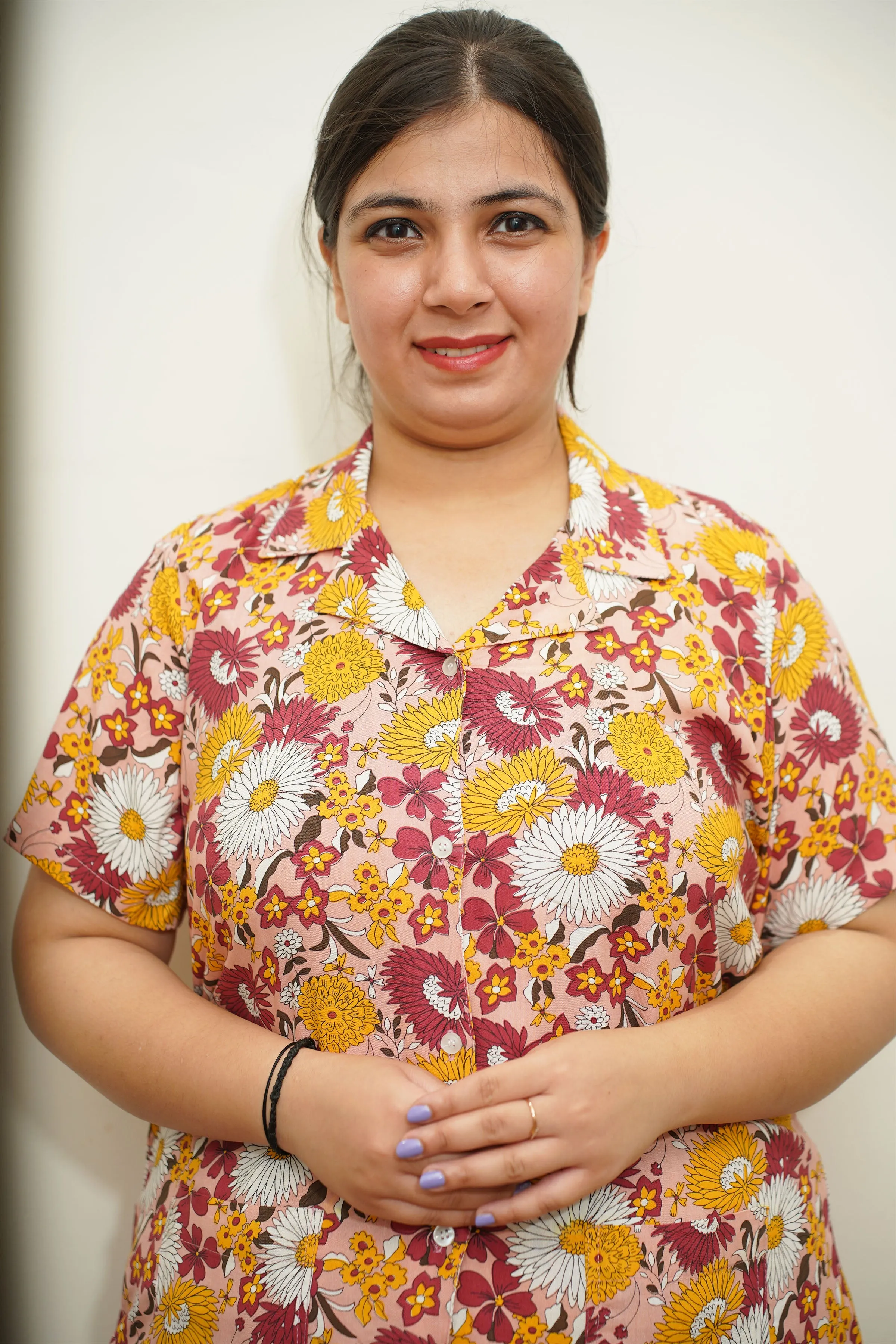 Autumn Blossom-Themed Rayon Night Suit