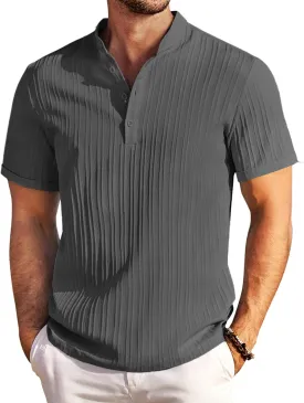COOFANDY Men Casual Henley Tee Shirt Short Sleeve Band Collar Summer Beach Textured T-Shirt