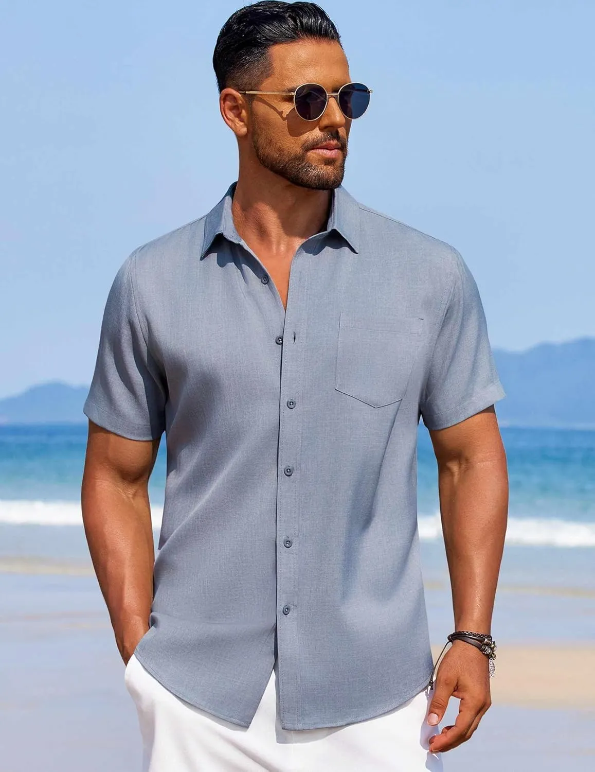 COOFANDY Men's Summer Beach Vacation Shirt Casual Button Down Short Sleeve Shirt Hawaiian Tropical Resort Wear