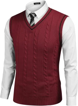 COOFANDY Men's Sweater Vest V Neck Slim Fit Casual Sleeveless Twisted Knitted Pullover Sweater