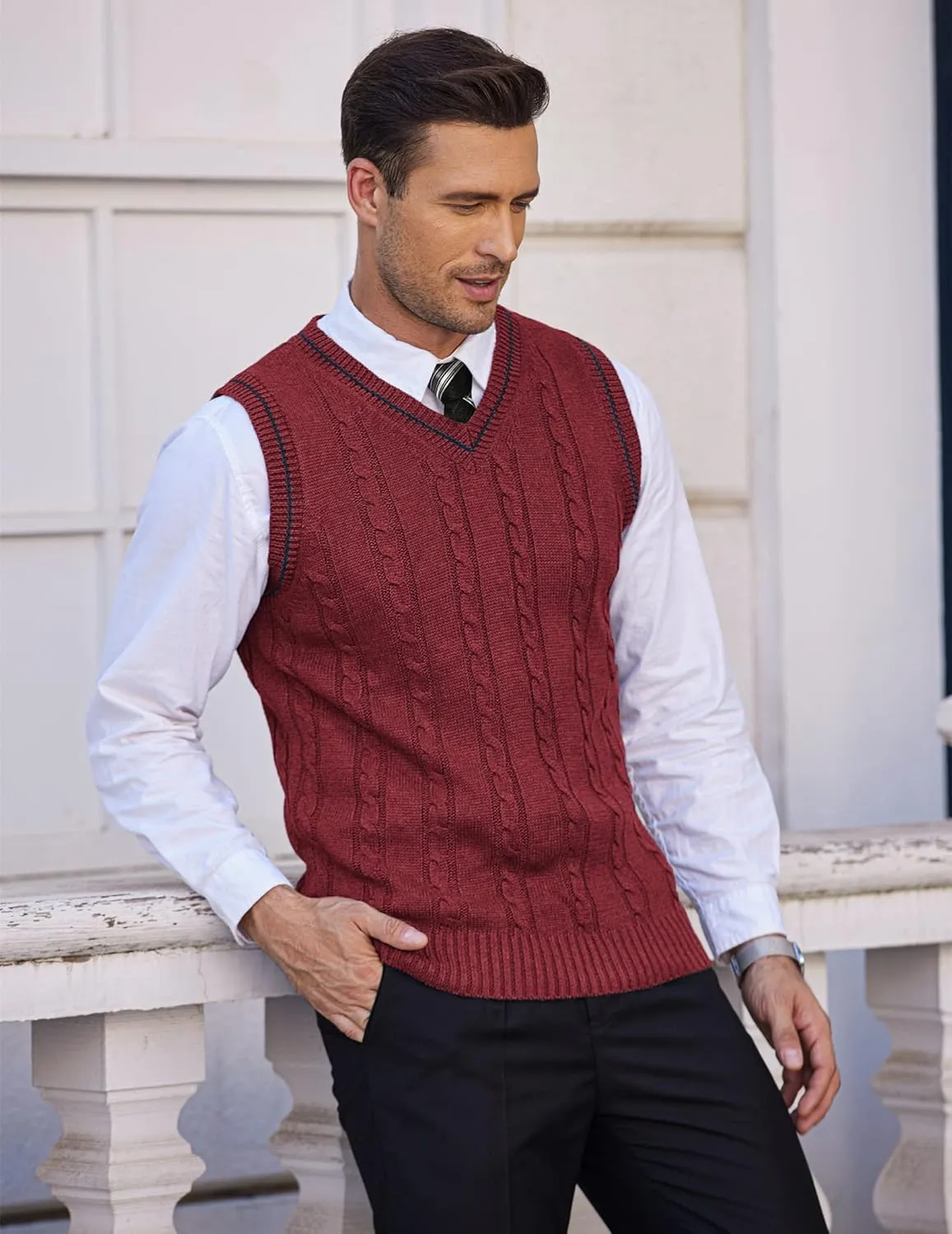 COOFANDY Men's Sweater Vest V Neck Slim Fit Casual Sleeveless Twisted Knitted Pullover Sweater