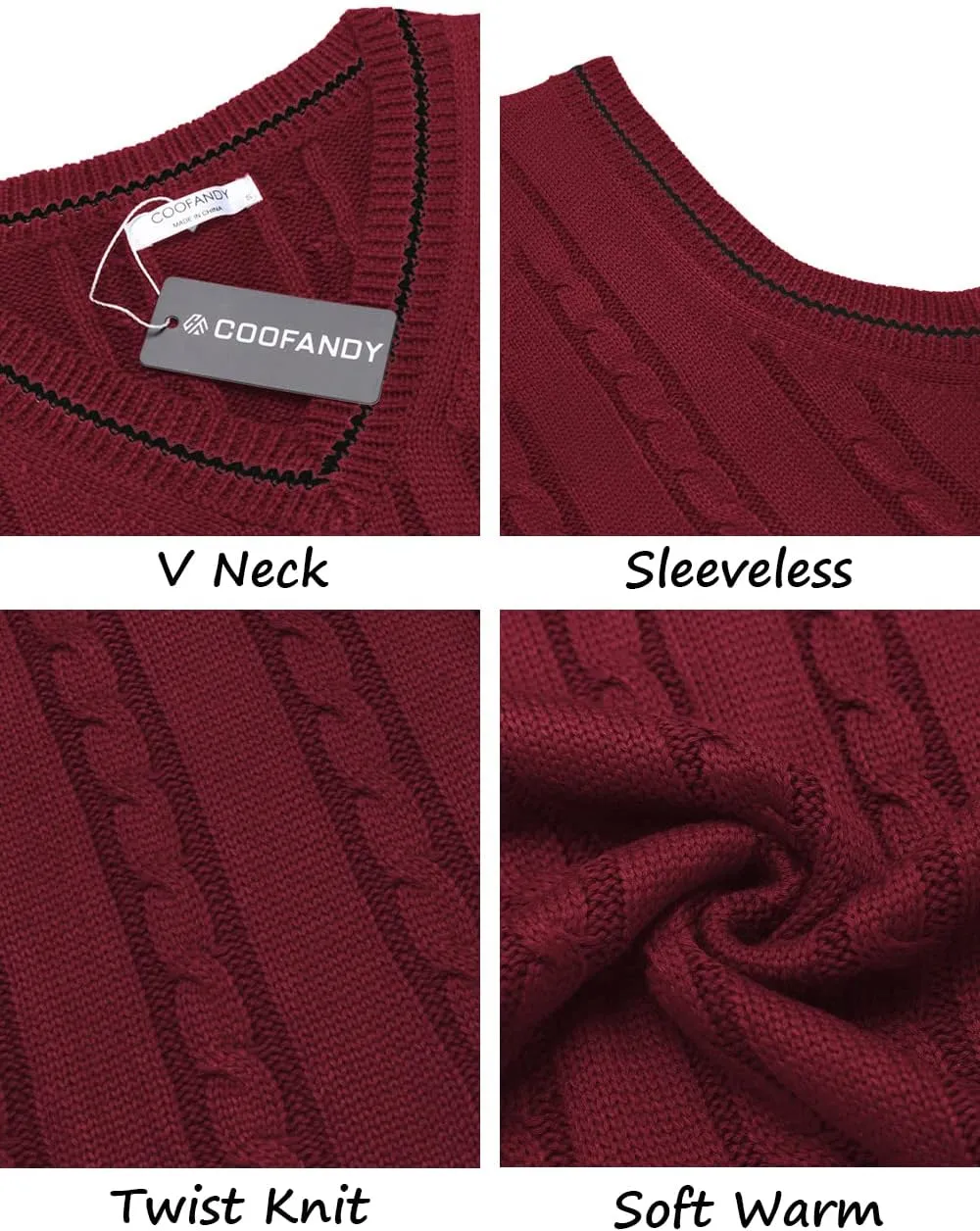 COOFANDY Men's Sweater Vest V Neck Slim Fit Casual Sleeveless Twisted Knitted Pullover Sweater