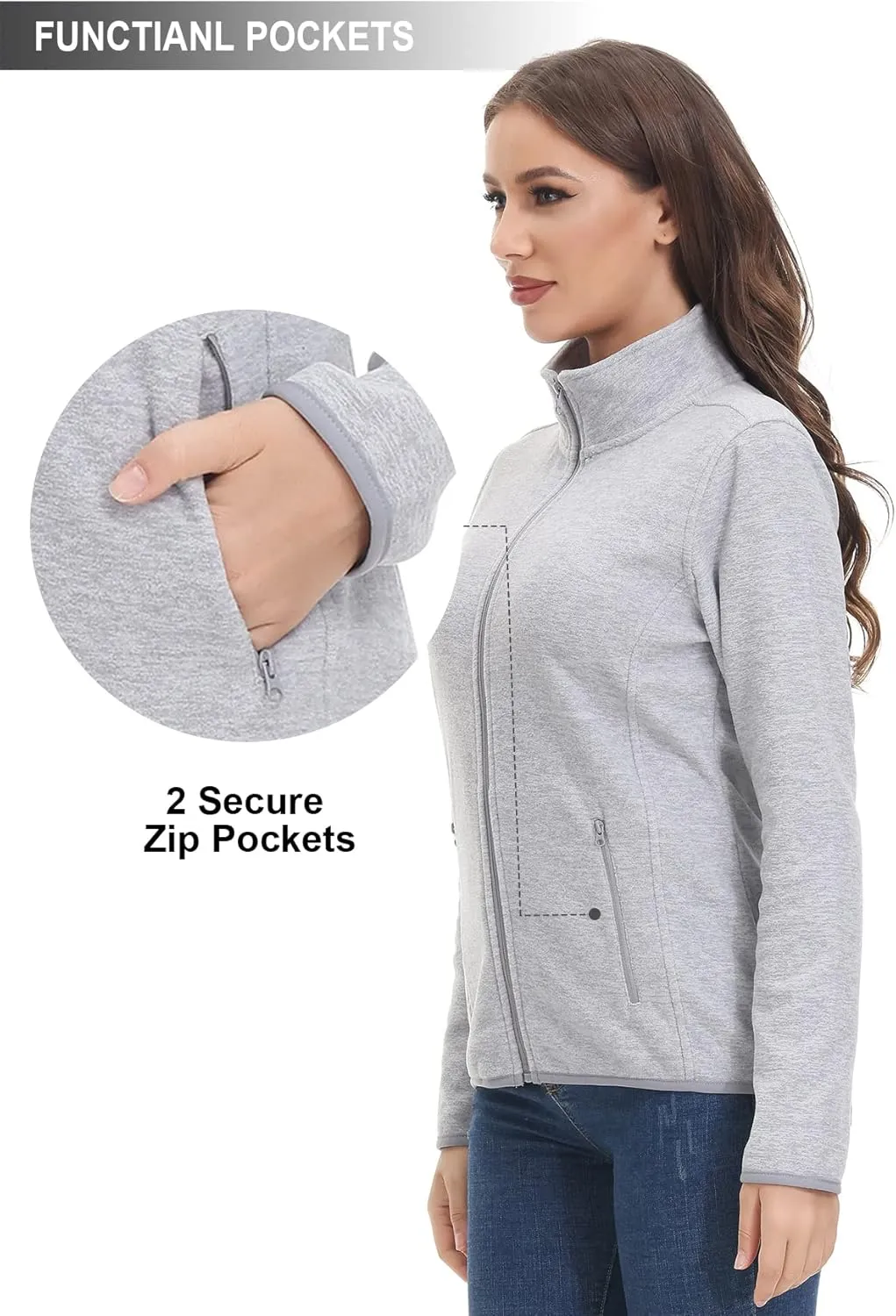 COZZIPLUS Women Zip Up Sweater Jacket with Fleece Interior, Warm Knitted Fleece Jacket with Pockets