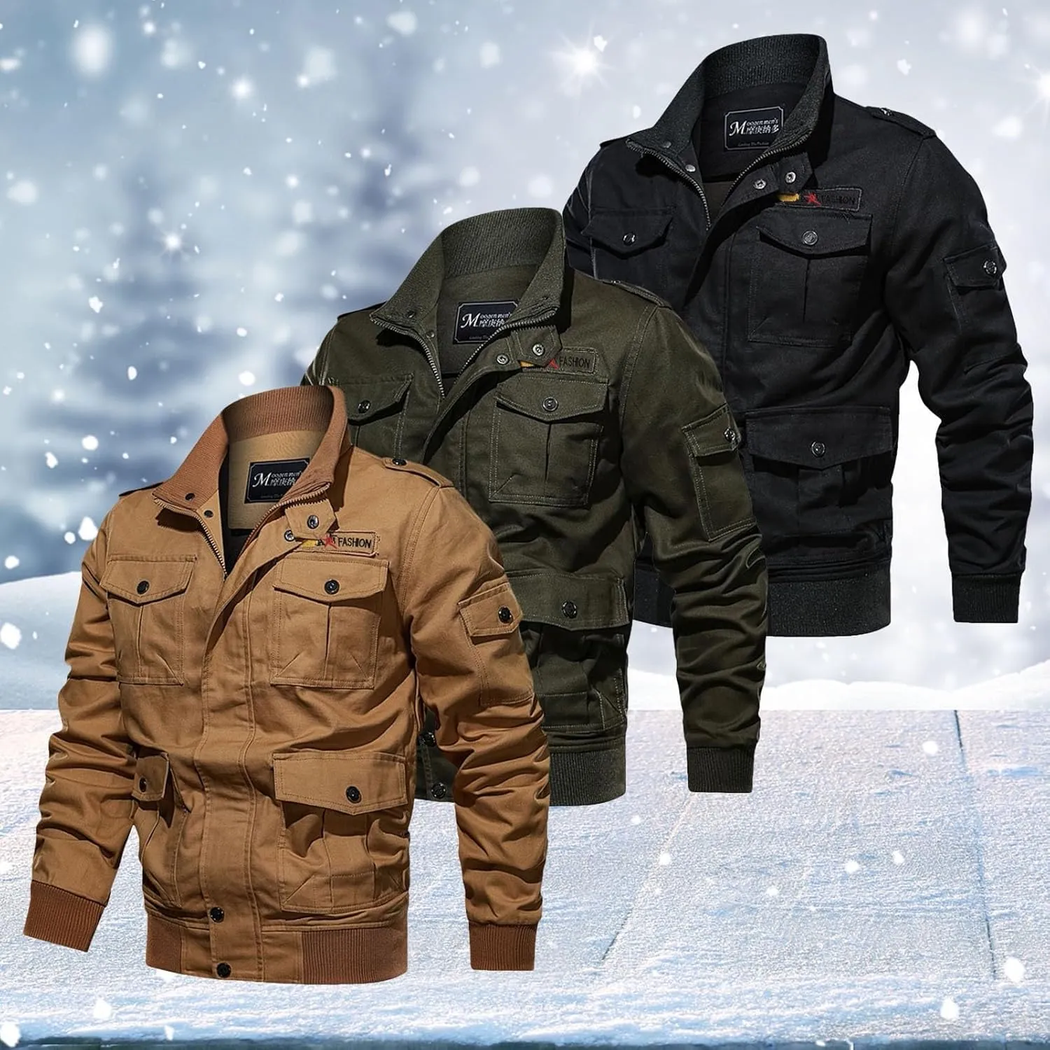 CRNTCEM Mens Winter Cotton Military Jackets Thicken Multi-Pocket Field Jacket Outwear Button Down Work Cargo Jackets Coat