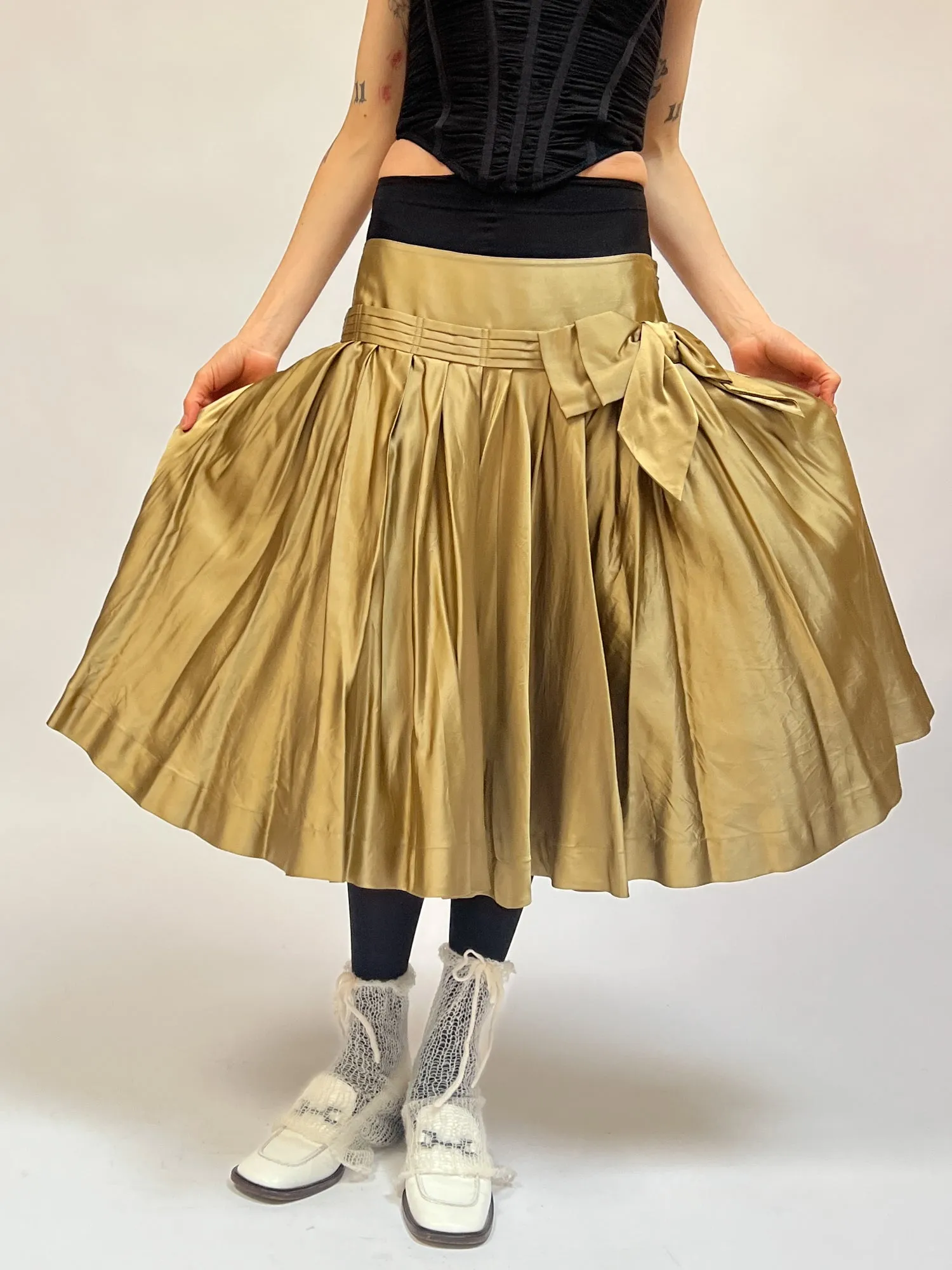 DKNY Gold Silk Bow Skirt (M)