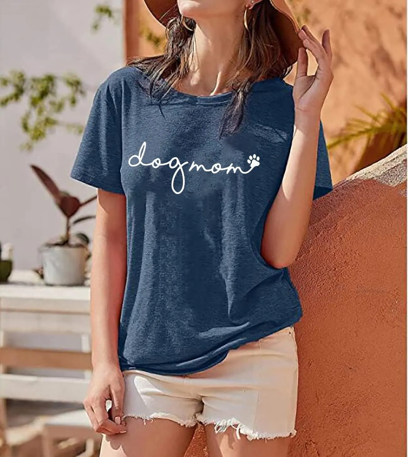 Dog Mom T-Shirt Women Funny Mama O-Neck Graphic Tees Casual Loose Short Sleeve Tops Dog Lover Gift Blouse