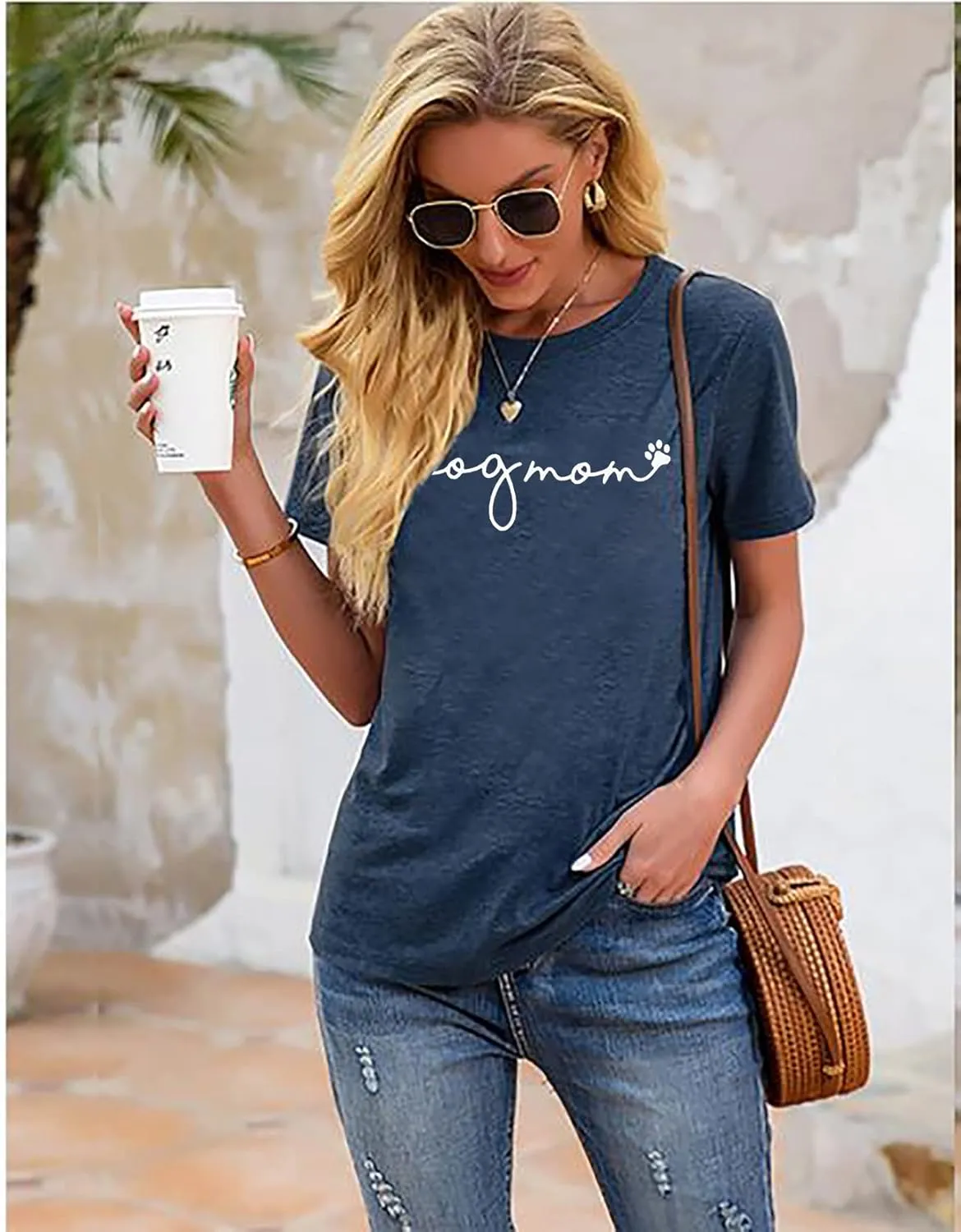 Dog Mom T-Shirt Women Funny Mama O-Neck Graphic Tees Casual Loose Short Sleeve Tops Dog Lover Gift Blouse