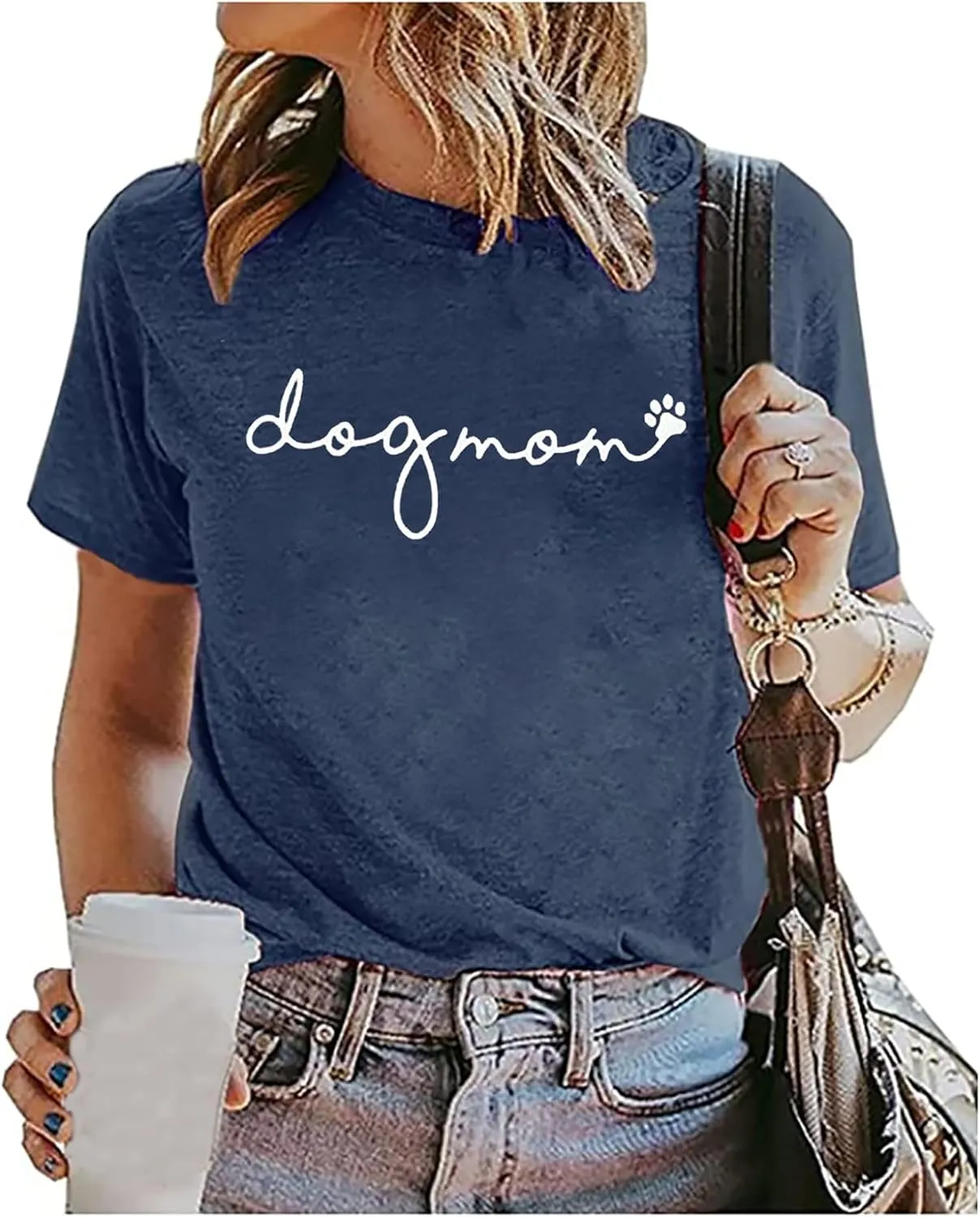 Dog Mom T-Shirt Women Funny Mama O-Neck Graphic Tees Casual Loose Short Sleeve Tops Dog Lover Gift Blouse