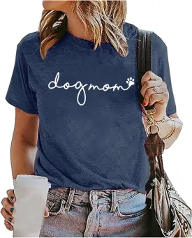 Dog Mom T-Shirt Women Funny Mama O-Neck Graphic Tees Casual Loose Short Sleeve Tops Dog Lover Gift Blouse
