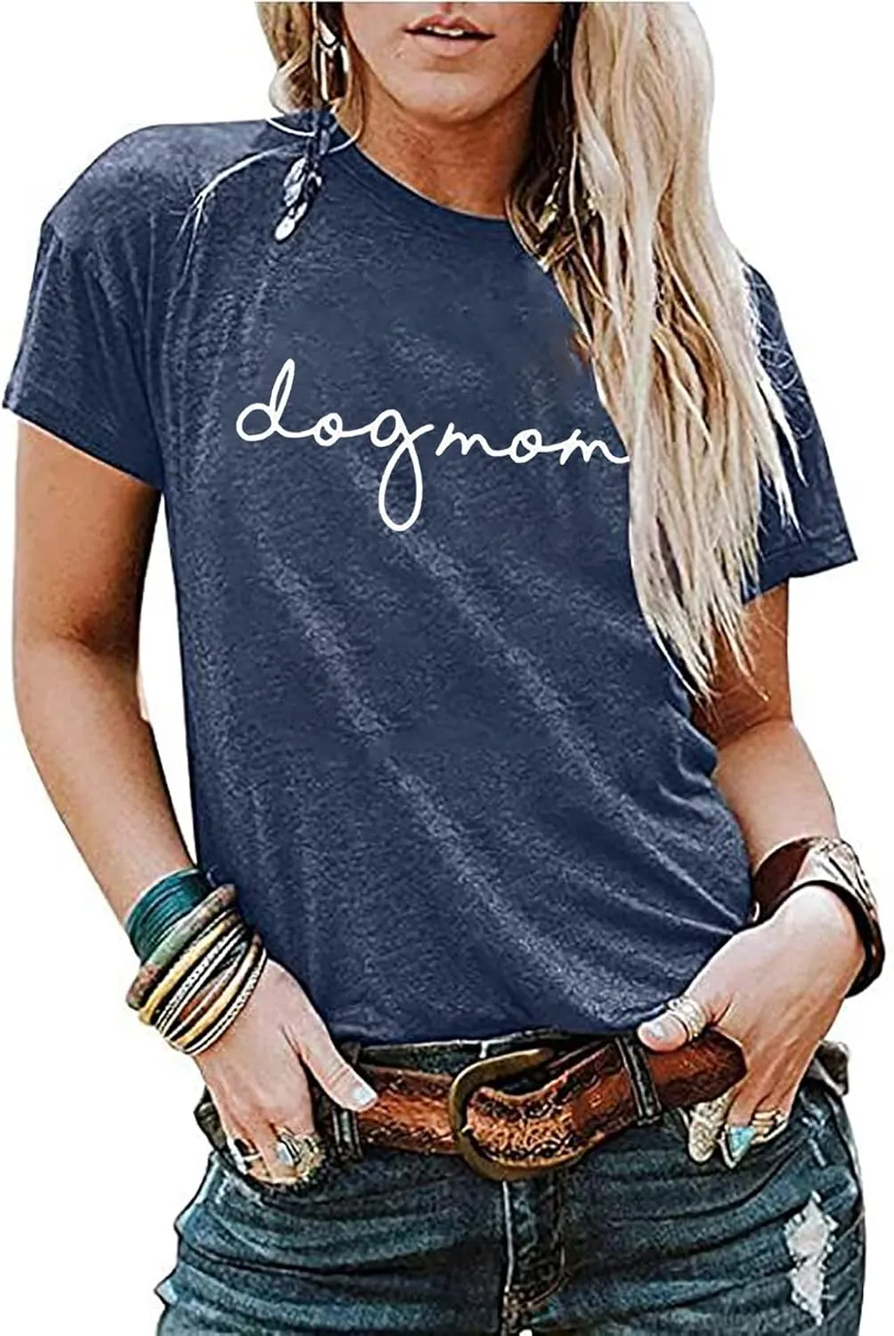 Dog Mom T-Shirt Women Funny Mama O-Neck Graphic Tees Casual Loose Short Sleeve Tops Dog Lover Gift Blouse