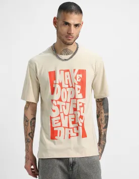 Beige Oversized T-Shirt with Front Graphic Print - Dope Stuff