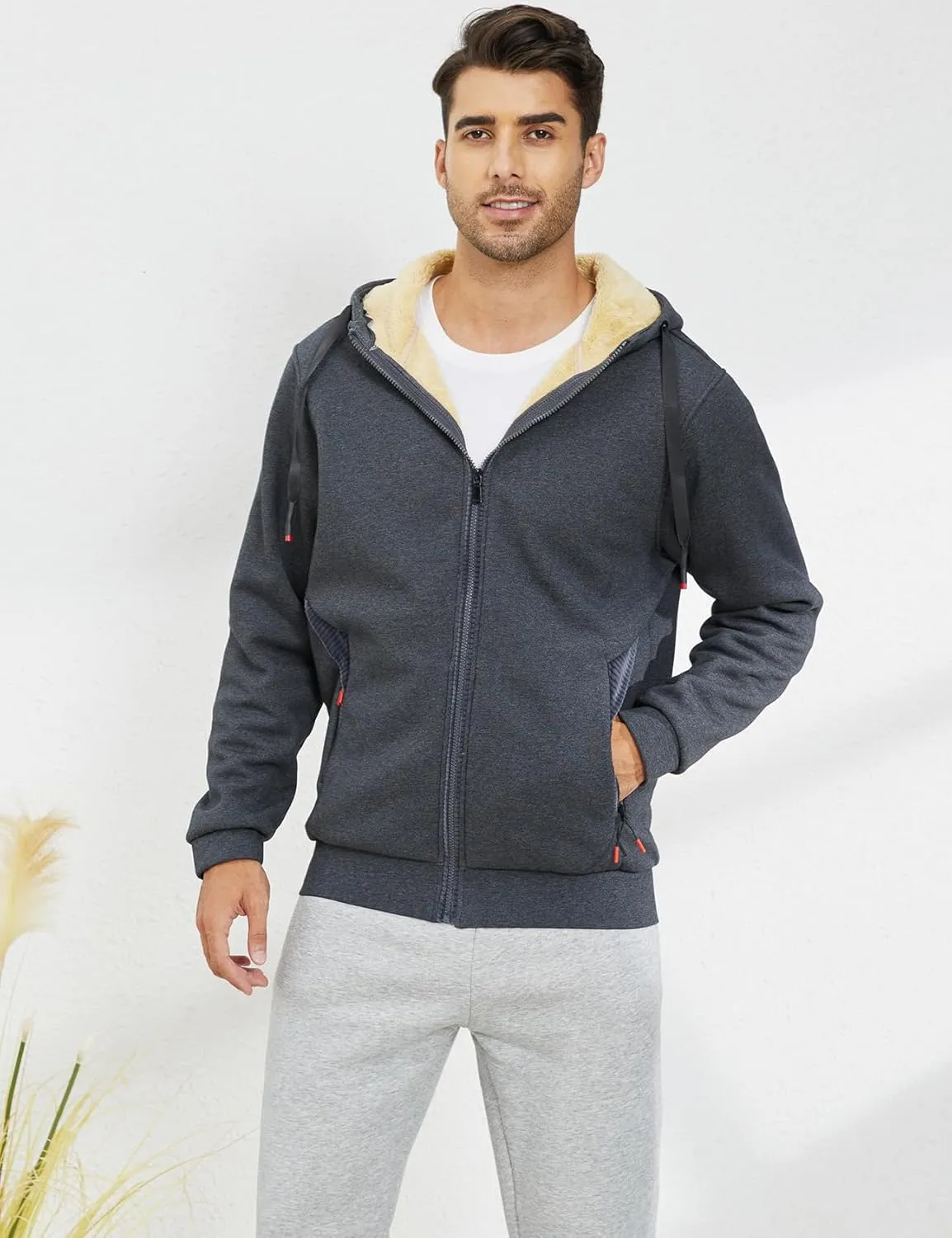 Gihuo Men's Winter Sherpa Lined Hoodie Zip Up Sweatshirt Heavyweight Warm Fleece Jacket with Pockets