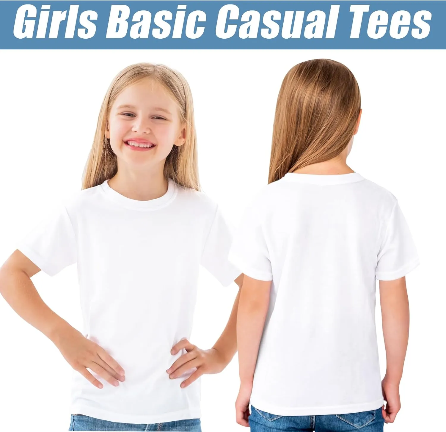 Girls Short Sleeve T Shirts Soft Cotton Summer Tops Kids Casual Crewneck Basic Tees Shirts Blouse Clothes for Girls, 5-14Y