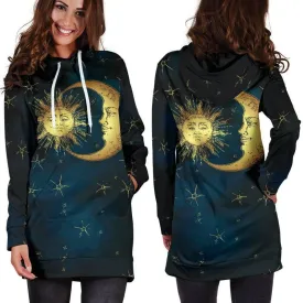 Gold Sun and Moon Hoodie Dress | Longline Hoodie Sweatshirt 2XL