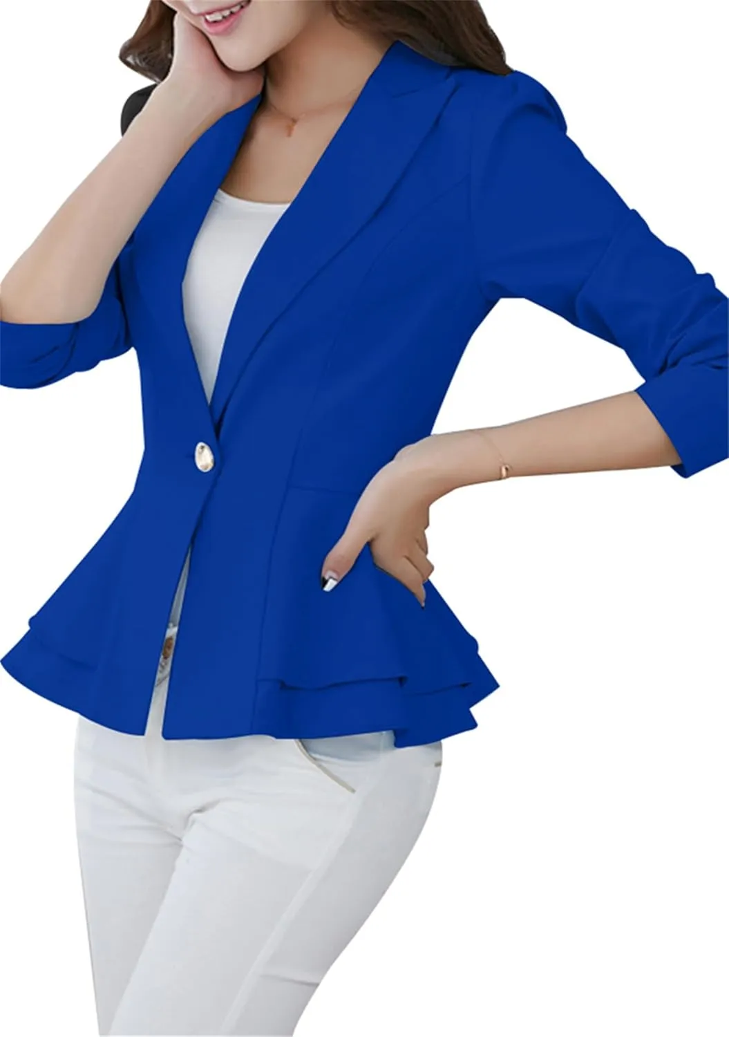 GRASWE Lady's Button Neck Long Sleeve Suit Vintage Casual Swing Dress Suit