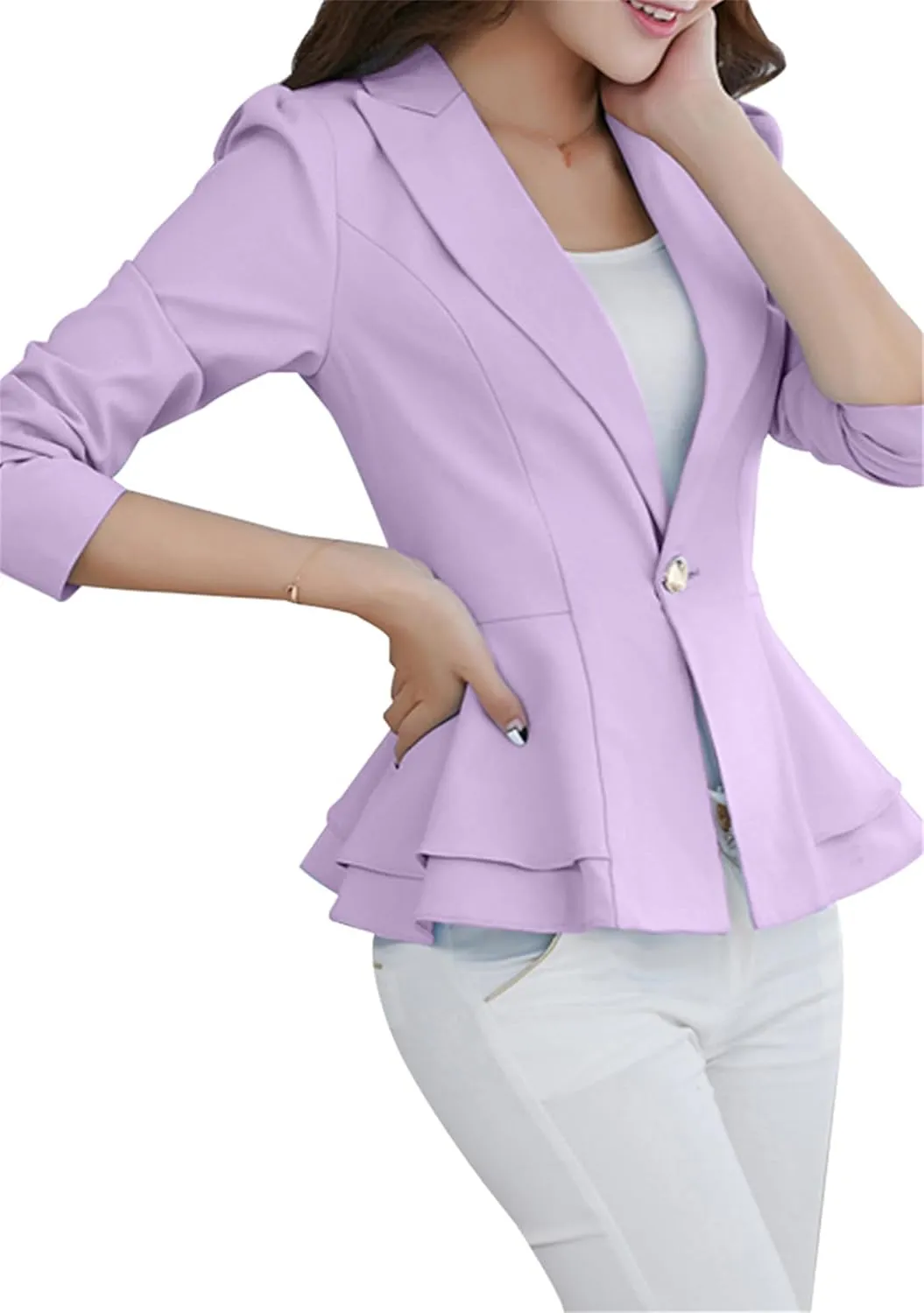 GRASWE Lady's Button Neck Long Sleeve Suit Vintage Casual Swing Dress Suit