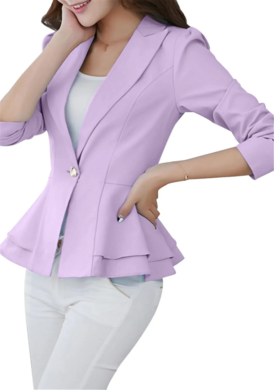 GRASWE Lady's Button Neck Long Sleeve Suit Vintage Casual Swing Dress Suit