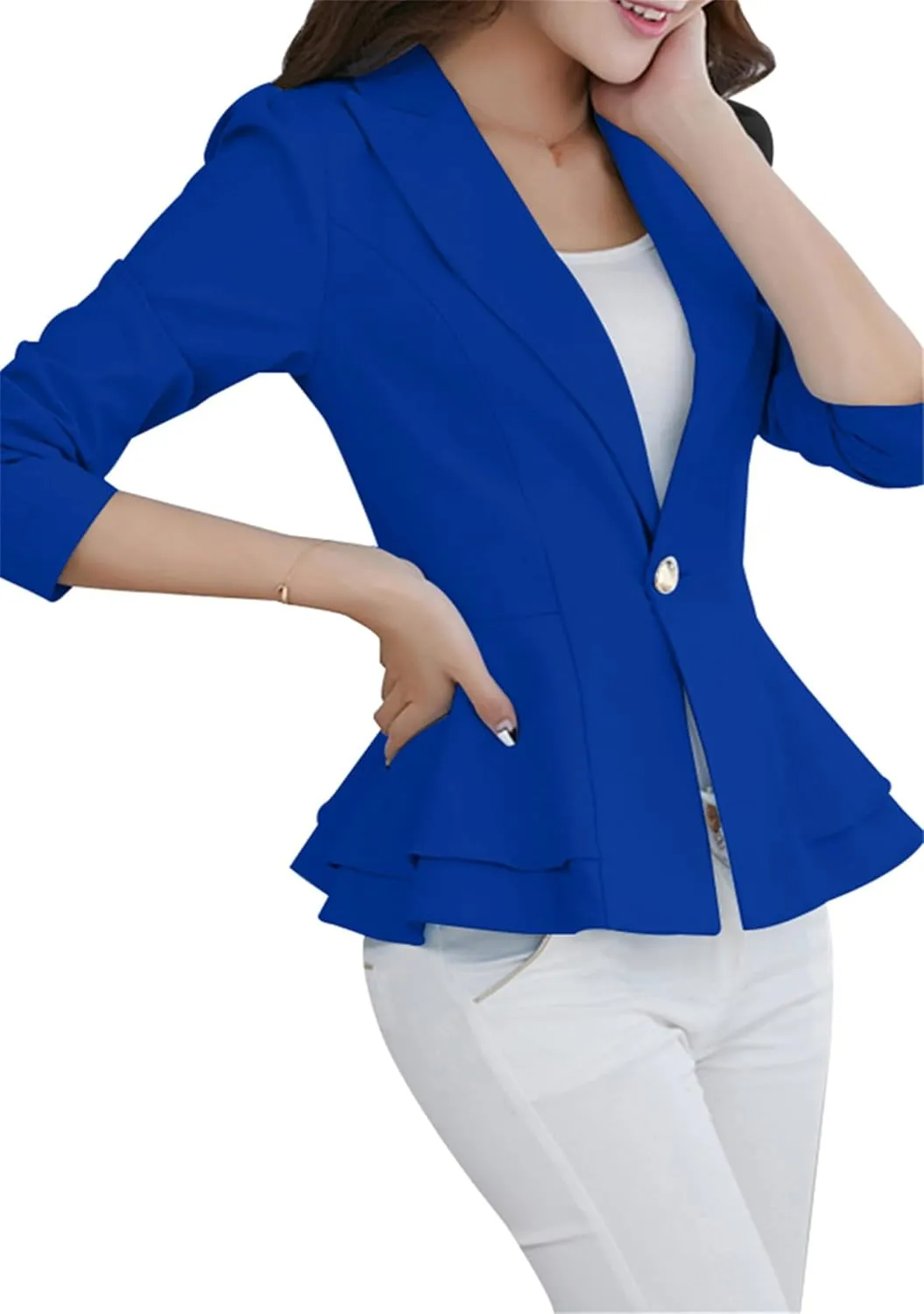GRASWE Lady's Button Neck Long Sleeve Suit Vintage Casual Swing Dress Suit