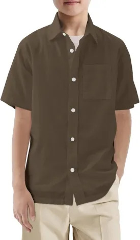 Haloumoning Boys Short Sleeve Button Down Shirt Kids Dress Shirts Formal Uniform Shirt with Pocket 5-14 Years