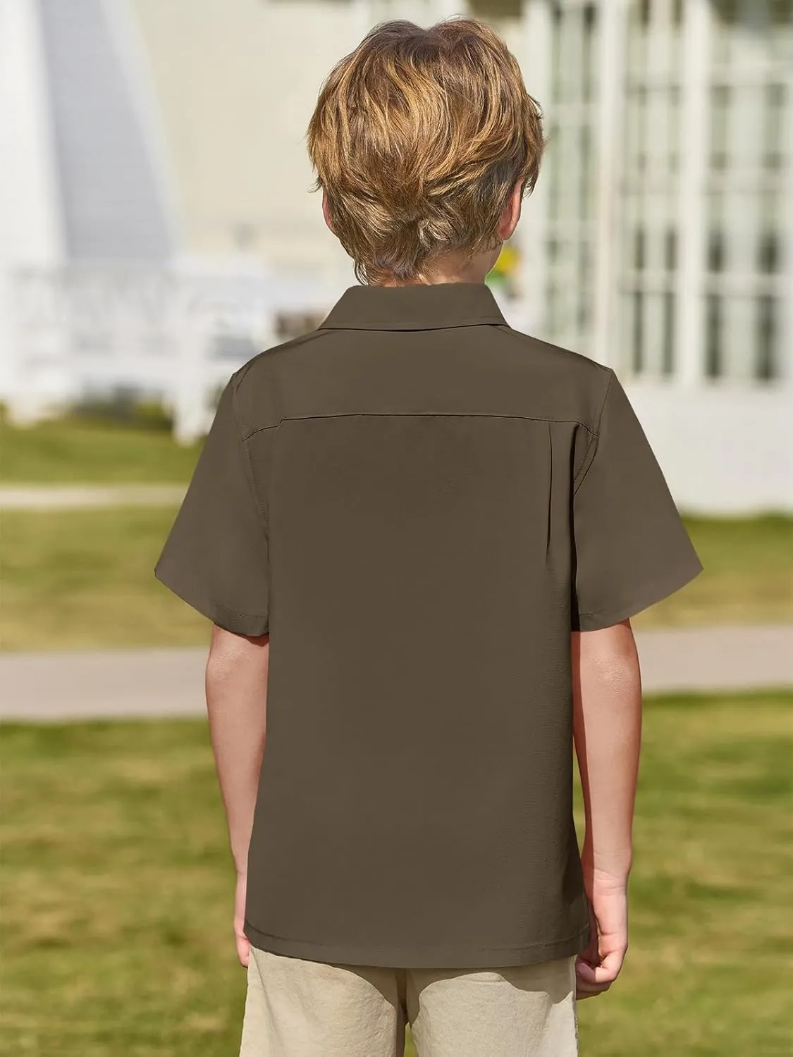 Haloumoning Boys Short Sleeve Button Down Shirt Kids Dress Shirts Formal Uniform Shirt with Pocket 5-14 Years
