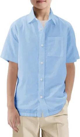 Haloumoning Boys Short Sleeve Button Down Shirt Kids Dress Shirts Formal Uniform Shirt with Pocket 5-14 Years