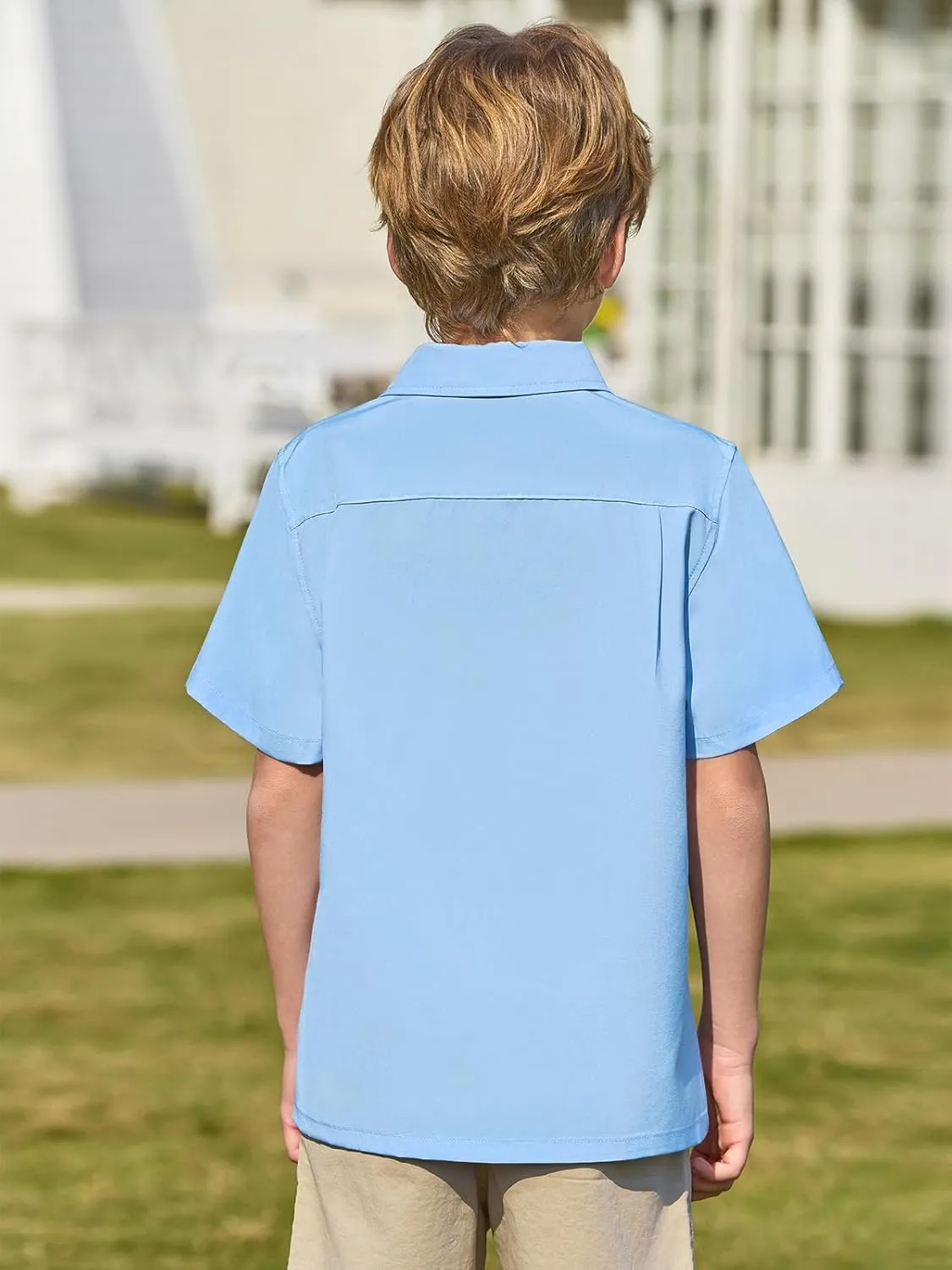 Haloumoning Boys Short Sleeve Button Down Shirt Kids Dress Shirts Formal Uniform Shirt with Pocket 5-14 Years
