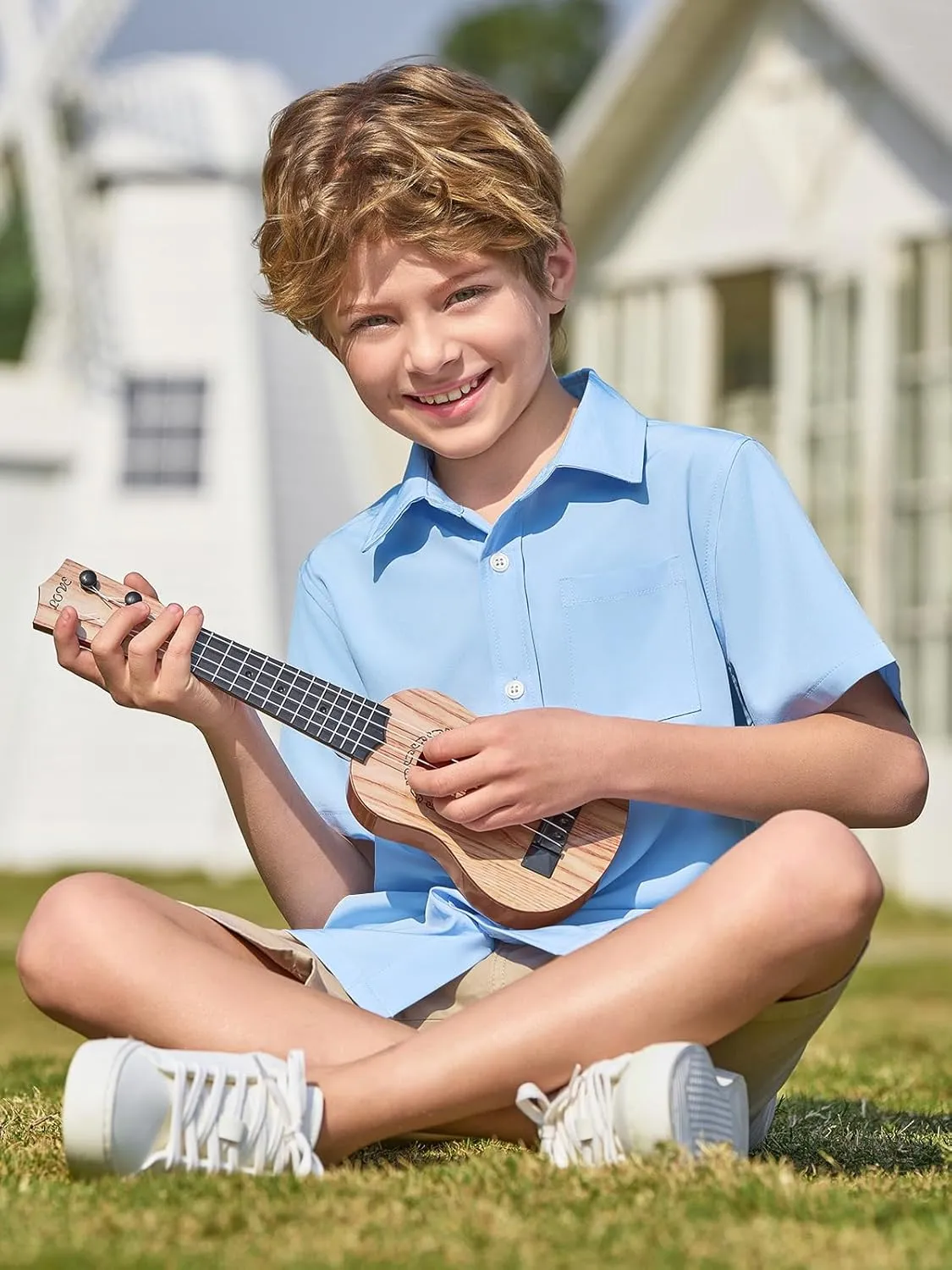 Haloumoning Boys Short Sleeve Button Down Shirt Kids Dress Shirts Formal Uniform Shirt with Pocket 5-14 Years