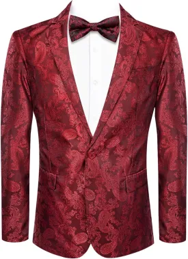 Hi-Tie Mens Blazer Jacket One Button Suit Silk Satin Light Weight Suit Paisley Solid Casual Sport Coats Tuxedo Jacket
