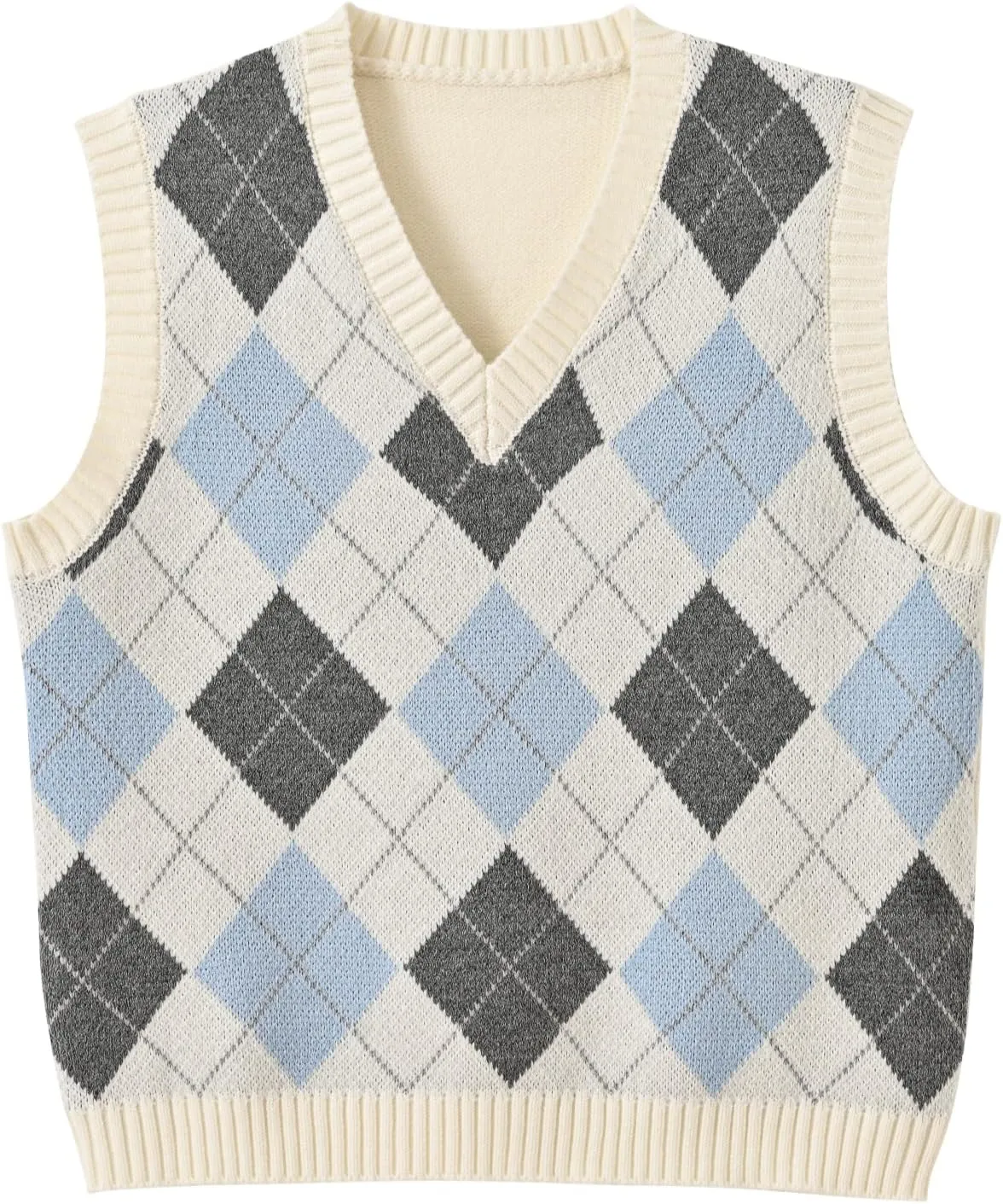 Hyipels Women's Sweater Vest,Y2K Sleeveless Pattern Preppy Style Knitted Crop Tank Top for Girl
