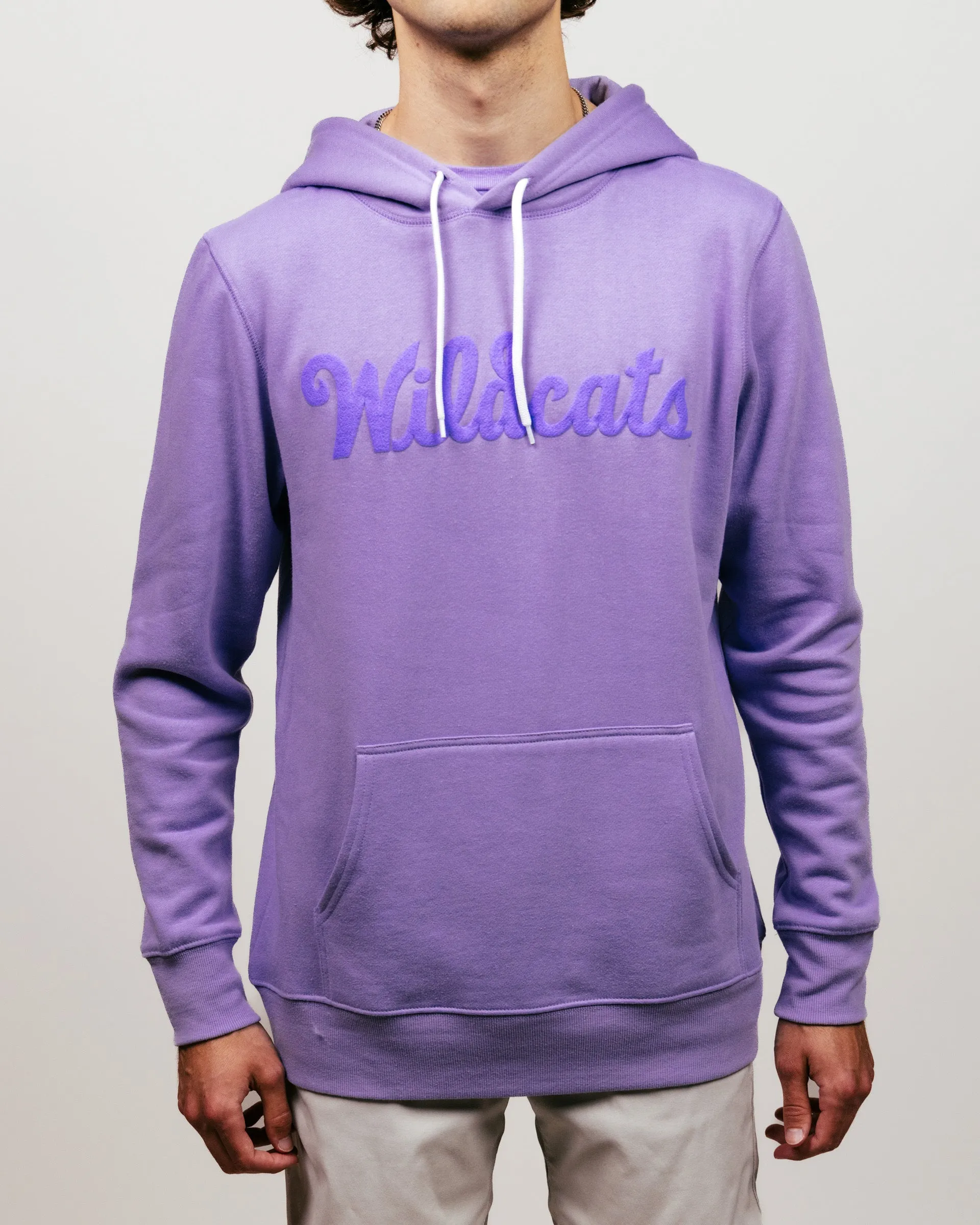 Lavender K-State Wildcats Hoodie with Script Puff Ink Design