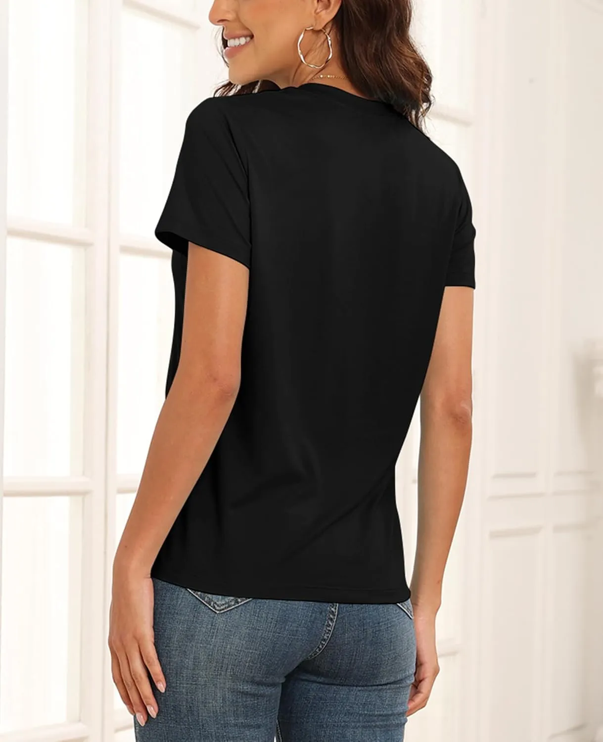KevaMolly V Neck Basic T Shirts for Women UPF 50  Short Sleeve 2025 Summer Trendy Tops Solid Casual Loose Fit Tee Shirt