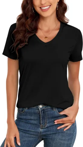 KevaMolly V Neck Basic T Shirts for Women UPF 50  Short Sleeve 2025 Summer Trendy Tops Solid Casual Loose Fit Tee Shirt