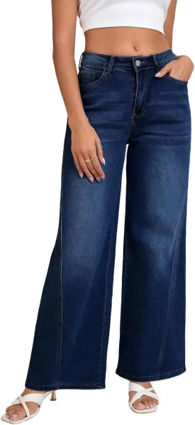 LaiyiVic Wide Leg Jeans for Women High Waisted Stretchy Straight Pants Leg Boyfriend Baggy Jeans