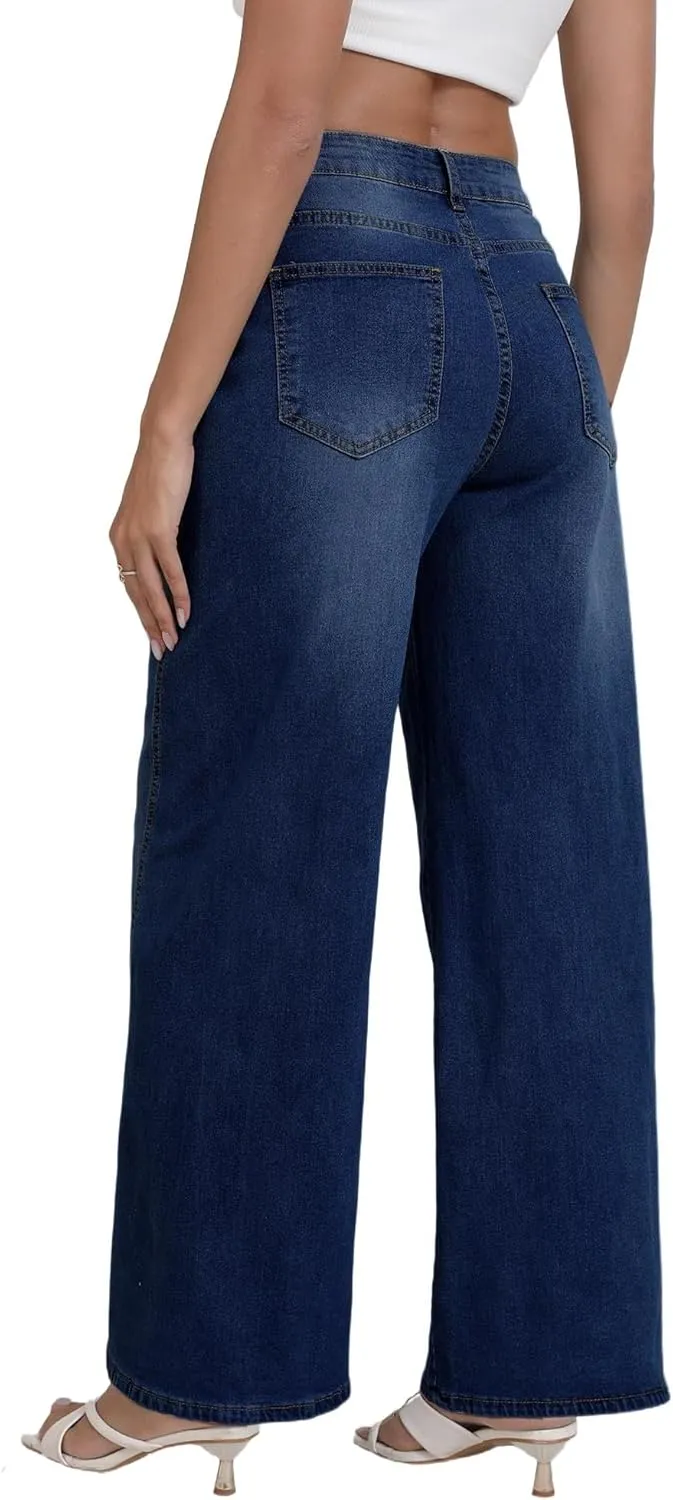 LaiyiVic Wide Leg Jeans for Women High Waisted Stretchy Straight Pants Leg Boyfriend Baggy Jeans