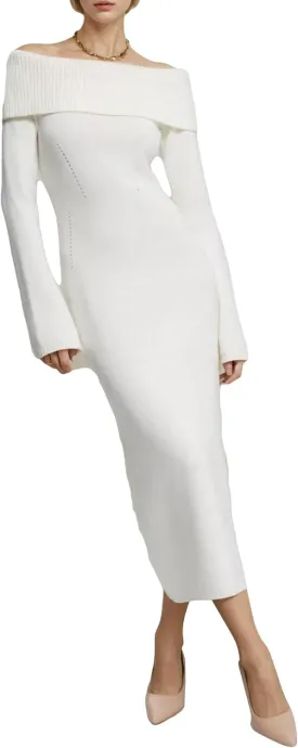 LETSVDO Women's Off The Shoulder Sweater Dress Long Sleeve Bodycon Knit Ribbed Sexy Party Maxi Dresses