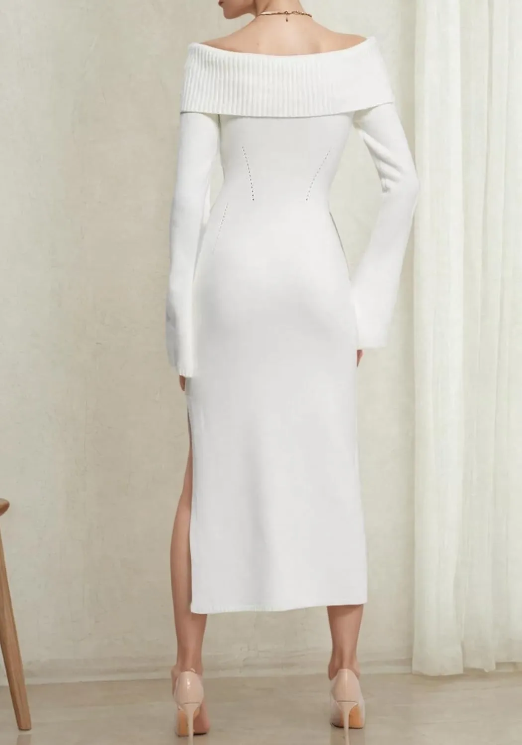 LETSVDO Women's Off The Shoulder Sweater Dress Long Sleeve Bodycon Knit Ribbed Sexy Party Maxi Dresses