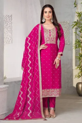 Magenta Straight Cut Salwar Suit with Zari and Sequin Work