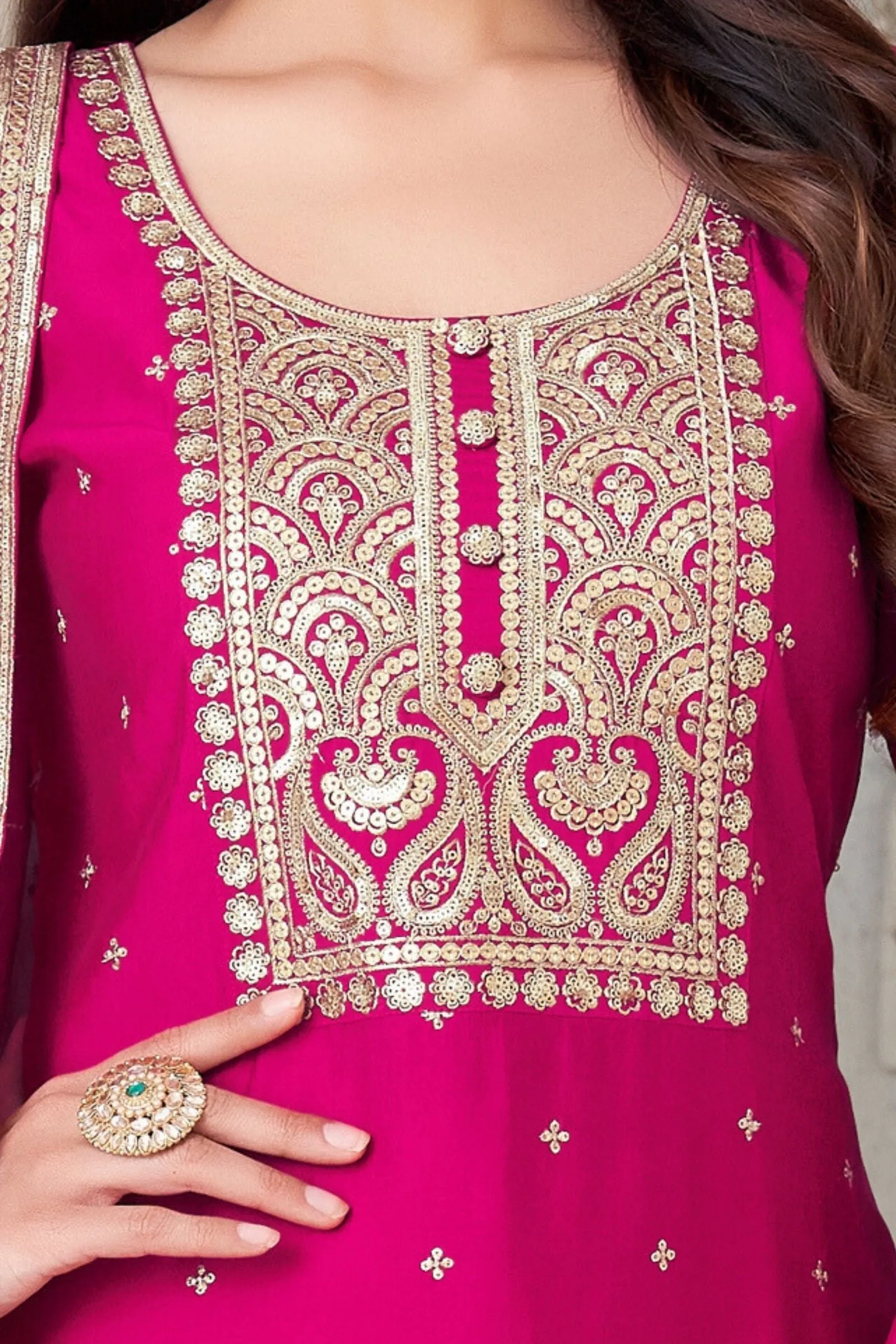 Magenta Straight Cut Salwar Suit with Zari and Sequin Work